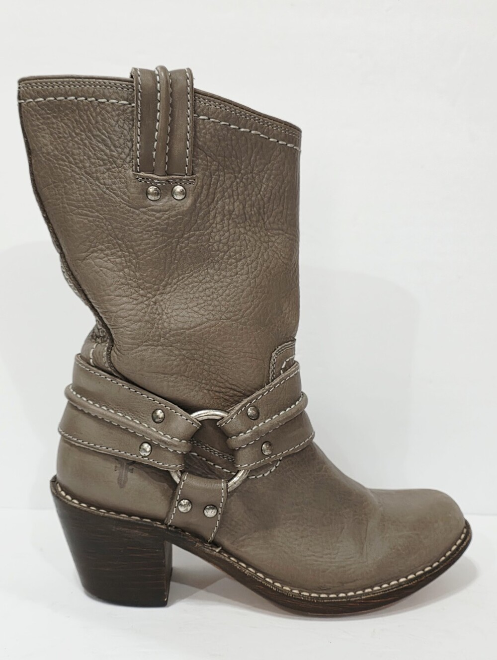Frye 77376 GRAY Leather Boot Riding Moto Harness 12R Biker Ride Women 6.5 M Used - Picture 13 of 16